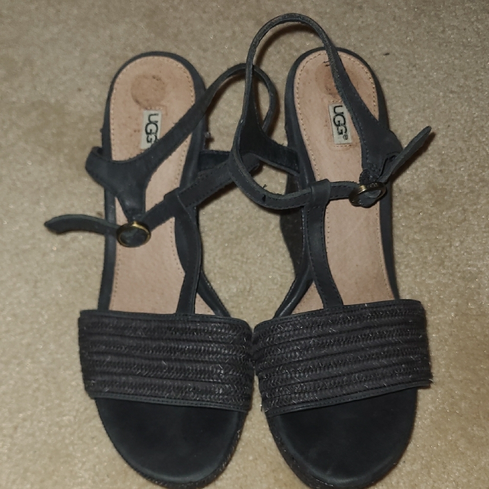 UGG Black Strappy Sandals Casual Suede